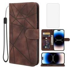 Wanyuexes Capa para iPhone 14 Pro, capa carteira para Apple 14 Pro de 6,1 polegadas com protetor de tela de vidro temperado, toque de pele PU, flip fólio, suporte para cartão de crédito, suporte para