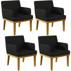 Kit 04 Poltronas Decorativa Para Sala de Estar Base Mel Beatriz W01 Corano Preto - Lyam Decor