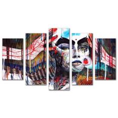 Kit Quadros Decorativos Mulher Abstrata 5 Peças - Arte quadro