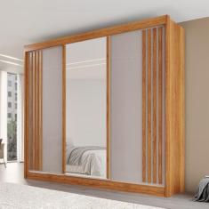 Guarda-Roupa Casal Dortmund 3 Portas 4 Gavetas com Espelho Ripado 100%