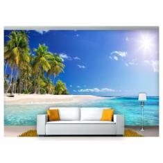 Papel De Parede Praia Mar Coqueiros Céu 3D Npr229 - Você Decora