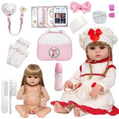 Boneca Tipo Reborn Loira Recém Nascida Completa 20 Itens - Cegonha Reb