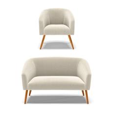 Sofá Namoradeira E Poltrona Pé Palito Castanho Stella Bouclê D03 - D`rossi Cor Mostarda