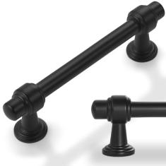 Amasideca Pacote com 10 puxadores de armário pretos foscos, orifícios de 9,5 cm, puxadores de armário de cozinha, liga de zinco, preto, puxadores de gaveta, ferragens sólidas