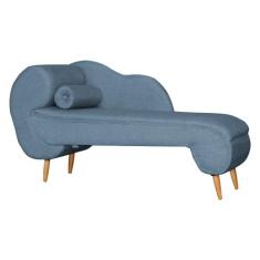 Recamier Decorativo Divã Melissa Lado Direito Linho Azul Marinho Pés M