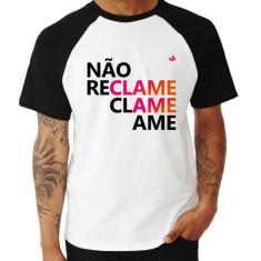 Camiseta Raglan Não reclame, clame, ame - Foca na Moda, Branco, Preto,