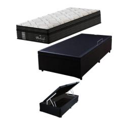 Cama Box C/ Baú Solteiro + Colchão Mola Ensacada Probel Madrid Pillow 