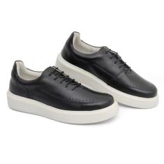 Tênis Sapatênis Casual Masculino Couro Comfort cor:Preto;Tamanho:37