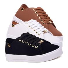 Kit 3 Pares Tenis Casual Feminino Sola Alta Flatform Sapato Básico - L