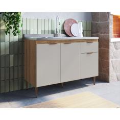 Balcão 120Cm 3 Portas 1 Gaveta Veneza Modulada Mel/Arenas