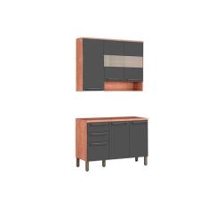 Kit De Cozinha Completa 2 Peças Napoli Prime (1 Armário + 1 Balcão) C2p04 Castanho/chumbo - Ronipa