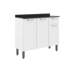 Balcão De Cozinha Dona Maria 6173 3 Portas 1 Gaveta C/ Tampo E Pés 105cm Branco - Bertolini