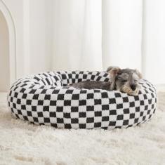 BFPETHOME Cama de donut para cães pequenos, cama redonda para gatos internos, cama calmante para animais de estimação para filhotes e gatinhos com fundo antiderrapante, lindo tecido de pelúcia lavável