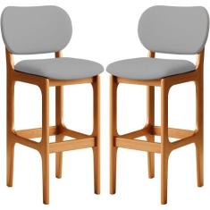 Kit 02 Banquetas Alta Para Cozinha Madeira Fixa Betta L02 Imbuia Facto