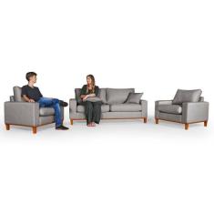 Conjunto Sofá Living Istambul Com Poltrona em Linho - Essencial Estofa