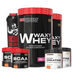 KIT 2x Waxy Whey Morango 900g + 2x BCAA Tangerina 100g + 2x Power Creatina 100g + Coqueteleira - Bodybuilders