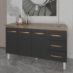 Balcão Gabinete Armário Cozinha Carine Savana Preto com Tampo Tampão 1