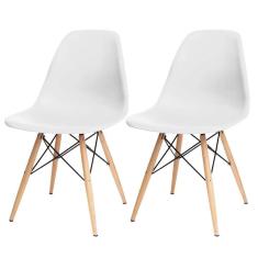 Kit 02 Cadeiras Decorativas Eiffel Charles Eames F03 Branco Com Pés De Madeira - Lyam Decor