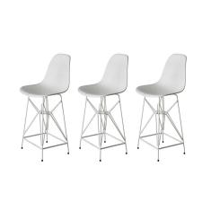 Kit 3 Banquetas Bistrô Alta Eames Branca Base Ferro Branco - Cor: Branco