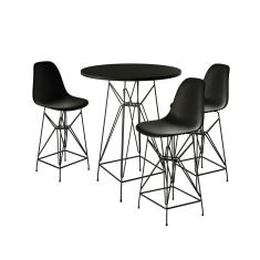 Jogo Mesa Bistrô Eames Preta 60Cm 3 Banquetas Preta Base Ferro Preto - Cor: Preto