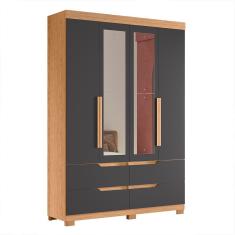 Guarda Roupa Solteiro Doble 4 Portas 4 Gavetas MDP com Espelho Freijó-Titanium Albatroz Móveis