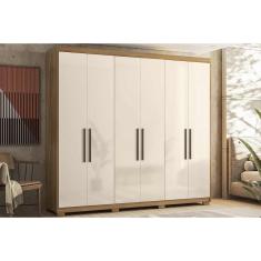 Guarda Roupa Casal Venice Amendola-off White 6 Portas de Bater 4 Gavetas MDF Off White Demóbile