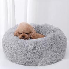 Cama calmante para cães e gatos, cama anti-ansiedade donut aquecimento aconchegante macio cama redonda para cães e gatos, cama macia fofa de pelúcia sintética para cães e gatos grandes, pequenos e médios diâmetro 32 polegadas