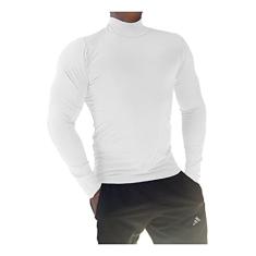 Camiseta Masculina Gola Alta Manga Longa Sjons cor:Branco;tamanho:gg