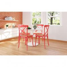 Kit 8 Cadeiras Katrina X Vermelha Assento Bege New Green - Bege