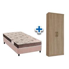 Cama Box Solteiro CRC + Colchão D28 Orthoflex + Armário Multiuso Margarida Rústico