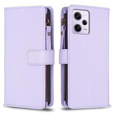 Capa com alça de pulso Xiaomi Redmi Note 12 Pro, 9 compartimentos para cartão, 1 carteira de couro com zíper, função de suporte, fecho magnético, capa para celular compatível com Redmi Note 12 Pro 5G