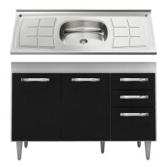 Balcão Gabinete Suécia Com Pia Inox 120cm 3 Portas Branco/preto