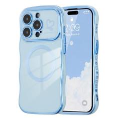 ZTOFERA Capa magnética para iPhone 14 Pro 6,1 polegadas, linda capa ondulada encaracolada com estampa de coração de amor, borda banhada de luxo, proteção total para câmera, à prova de choque, capa de