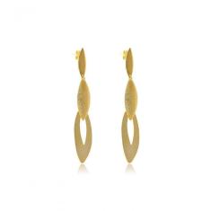 Brinco Grande De Folhas Sobrepostas Folheado Em Ouro 18k [f027]