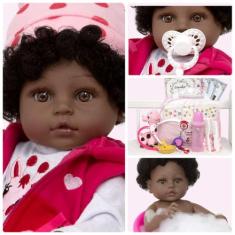Boneca Reborn Negra Linda Girafa Kit 24 Acessórios Enxoval - Cegonha R