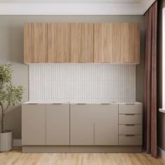 Cozinha Modulada 4 Peças sem Tampo com Rodapé 2 Aéreos e 2 Balcões Ipanema Cabecasa Madeiramadeira Cinza Trama/Acácia