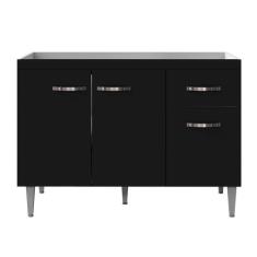 Balcão de Cozinha Elsa para Pia de 120cm Preto - Montanaris Decor - MD