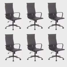 Kit 6 Cadeiras de Escritório Presidente Esteirinha em Corino Sevilha
