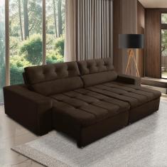 Sofá Retrátil e Reclinável 4 Lugares com Molas 2,70m Dani Suede Marrom Adonai Estofados