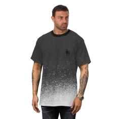 Camiseta Manchada Preta com Gotas de Tinta Branca Masculina-Masculino
