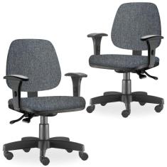 Kit 02 Cadeiras de Escritório Giratória Executiva Ergonômica Job L02 Linho Chumbo - Lyam Decor