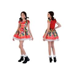 Fantasia Vestido Festa Junina Infantil Caipirinha Vermelho