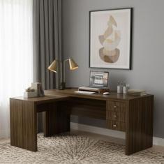 Escrivaninha Mesa Escritório em L com Me4106 3 Gavetas 154,8cm - Tecno