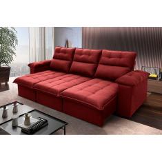 Sofá Retrátil Reclinável Verona 2,30m Suede Velut Vermelho c/ Molas no Assento - King House