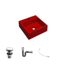 Kit Cuba Q355 C/Válvula Click 1''G + Sifão Cromado + Flexível Vermelho