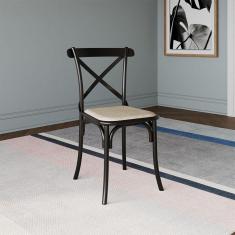 Cadeira Katrina Preta Assento Corano Bege Aço Preto