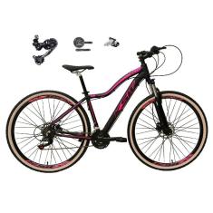 Bicicleta Feminina Aro 29 Ksw Mwza Câmbio Traseiro Shimano Deore e Altus 27v Freio Hidráulico Garfo Com Trava Pneu Faixa Bege - Preto/Rosa