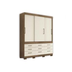 Guarda Roupa Solteiro 3 Portas de Correr e 9 Gavetas c/ Pés Click 3.9 jatoba/Areia - Santos Andirá