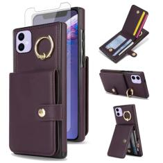 Asuwish Capa de celular para iPhone 11 6.1 carteira de celular com anel protetor de tela de vidro temperado com bloqueio de RFID, compartimento para cartão de crédito para iphone11 i Phone11 11s XI