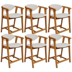 Kit 06 Banquetas Baixa Cozinha Sala de Jantar Bancada Cecília L02 Bouclê Cru - Lyam Decor